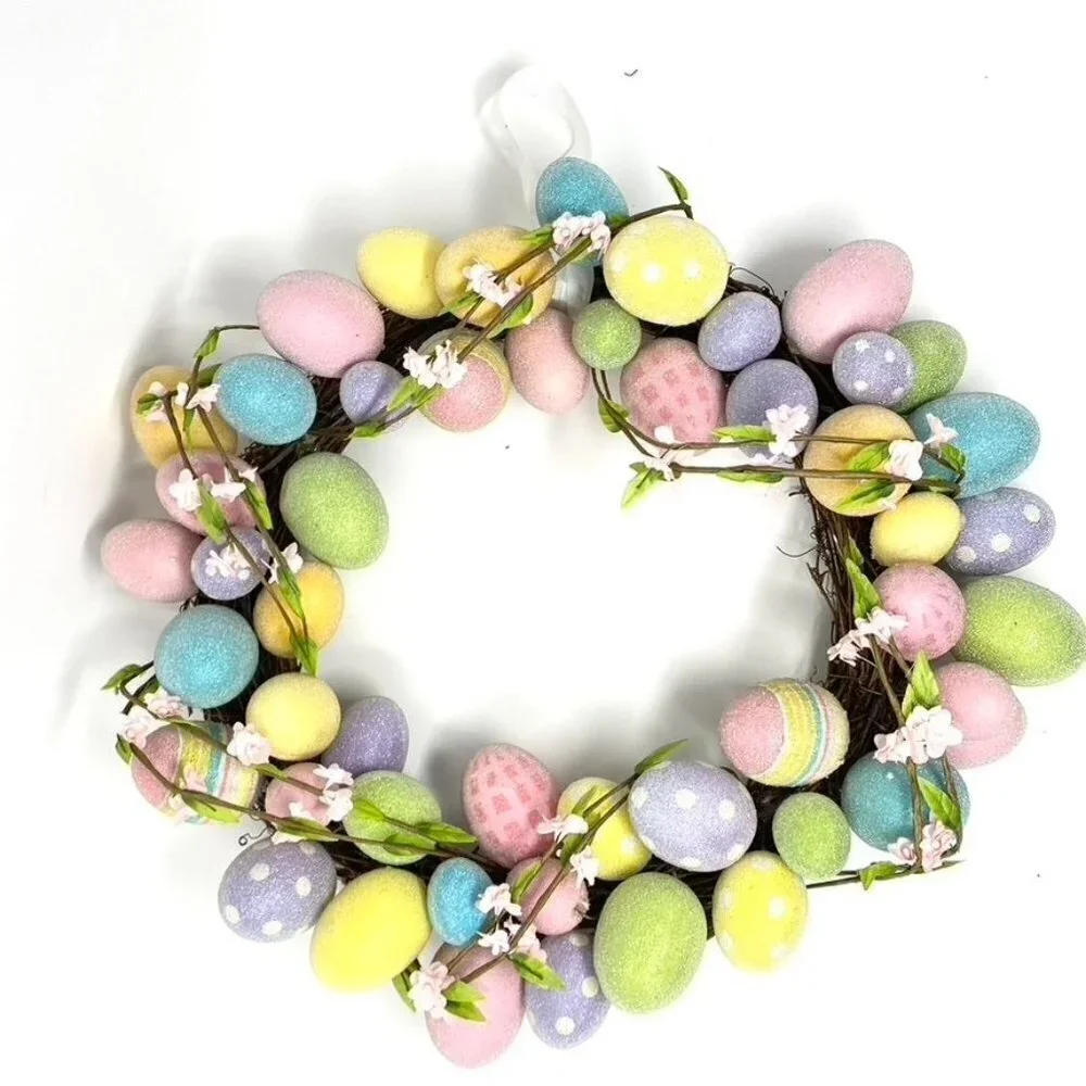 Target Full Size Easter Pastel Frosted Egg Wreath Door Wall Decor NWOT